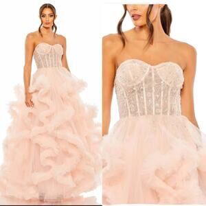 Mac Duggal 20542 Blush Pink Strapless Corset Ruffle Tulle Ball Gown Dress 8